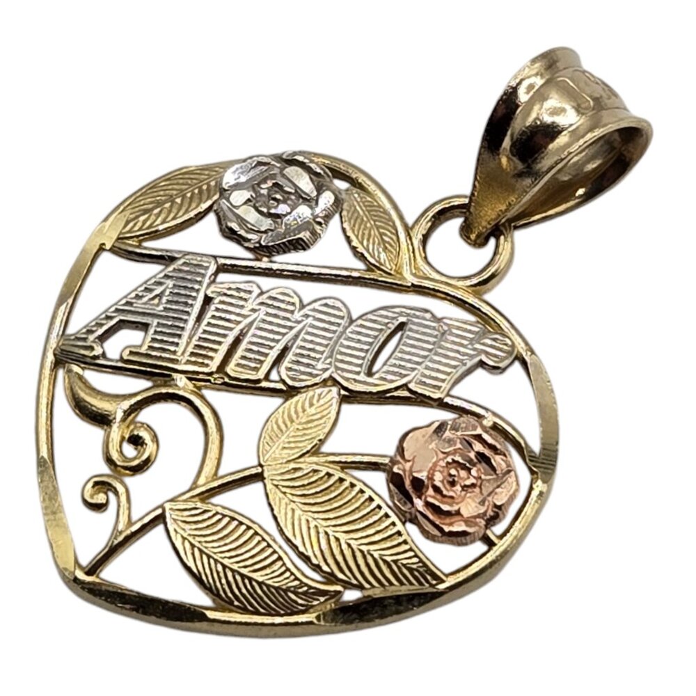 14K Tri-tone Heart Amor Pendant
